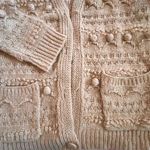 &Merci En Merci Chunky Beige Bobble Cardigan Pockets Cottagecore Minimalist - Picture 6 of 12